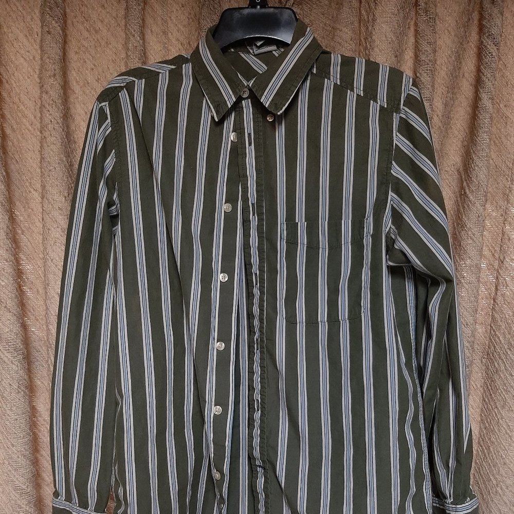 Mens Green striped Old Navy Vintage Fit - Long Sleeve Button Up Shirt - Small